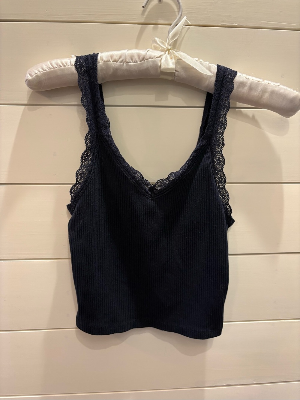 American Eagle Ribbed Lace-Trim Tank Feminine Romantic Layering
